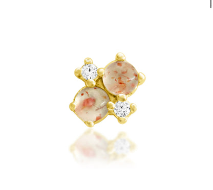 Junipurr Mala solid 14k gold threadless decorative end with Sunstone, product view.