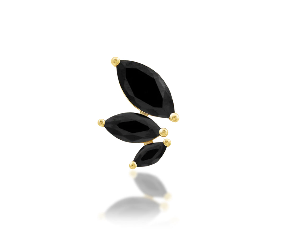 Junipurr Malice solid 14k gold threadless end with three graduated marquise amethyst-coloured CZ stones, product view.
