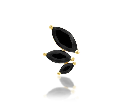 Junipurr Malice solid 14k gold threadless end with three graduated marquise amethyst-coloured CZ stones, product view.