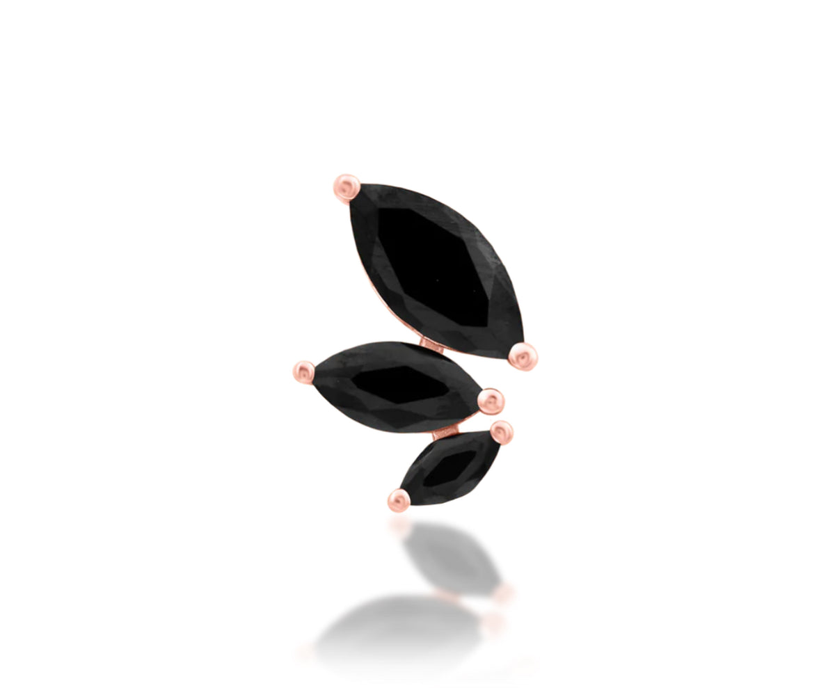Junipurr Malice three graduated marquise amethyst-coloured CZ threadless end, product view.