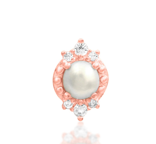 Junipurr Margaret solid 14k gold freshwater pearl threadless decorative end, product view.