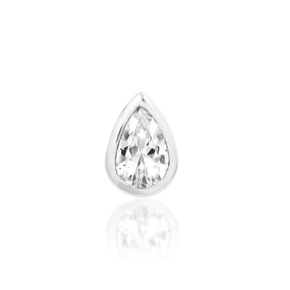 Junipurr Mary solid 14k white gold threadless end with a pear-shaped White CZ.