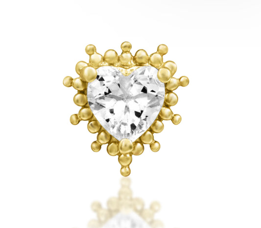 Junipurr Meet Cute solid 14k gold polished heart threadless decorative end, product view.