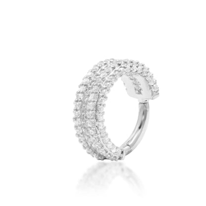 Solid 14k white gold Junipurr Mie Mie crystal hoop set with 130 small white CZ stones.