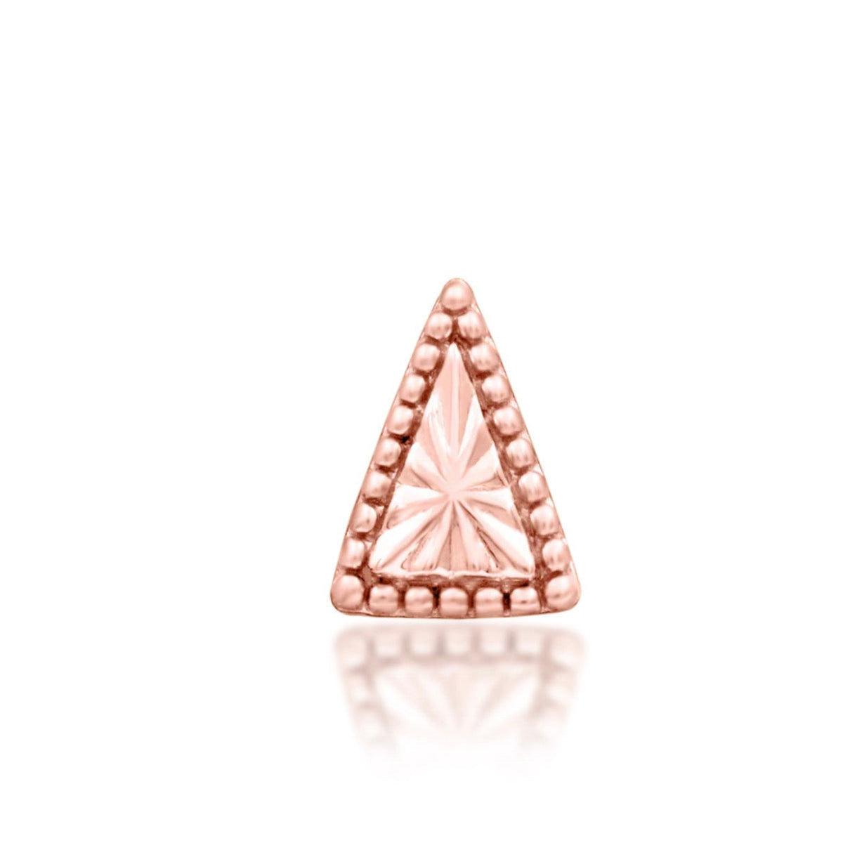 Junipurr Mila solid 14k rose gold gemstone-free triangle threadless end, front view.