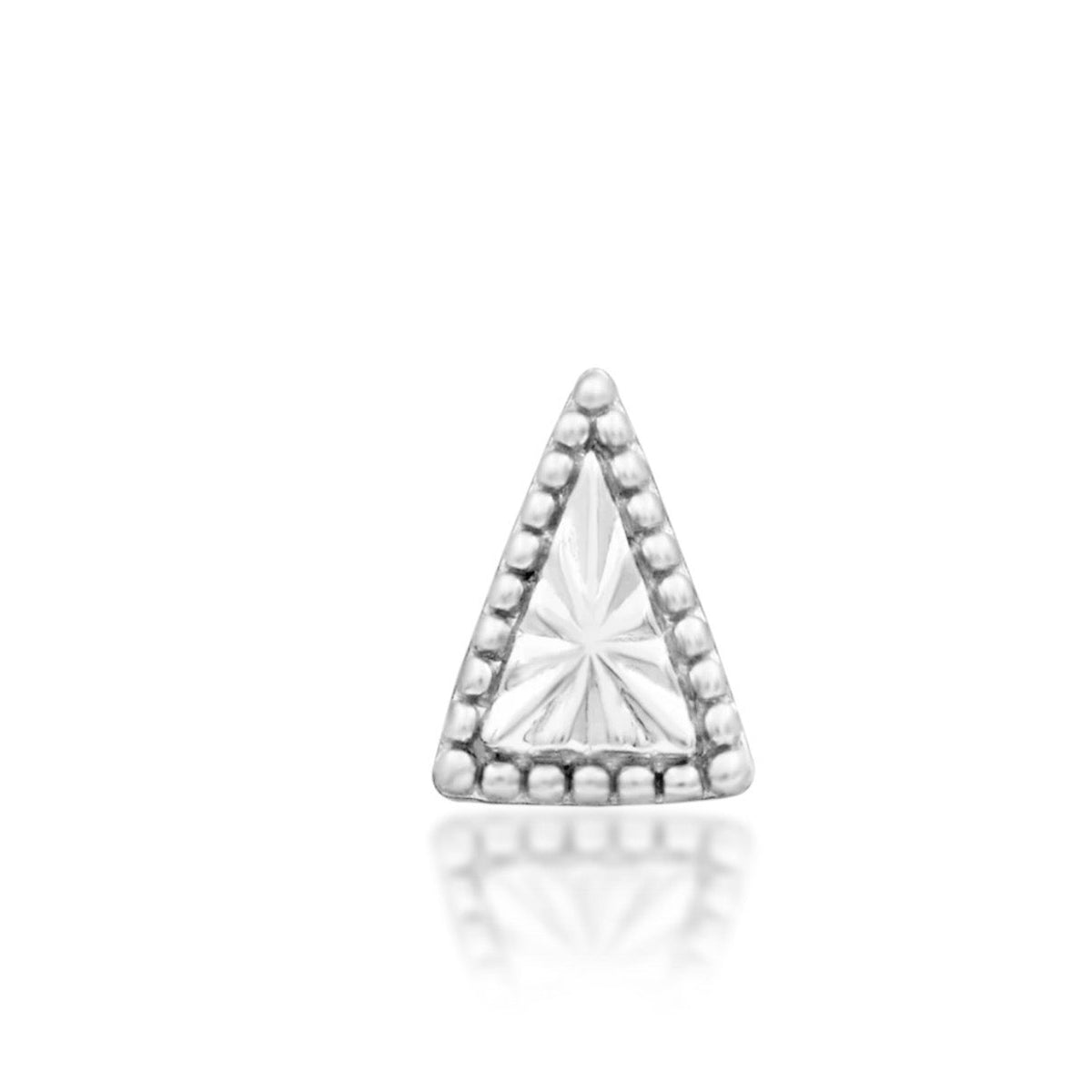 Junipurr Mila solid 14k white gold gemstone-free triangle threadless end, front view.