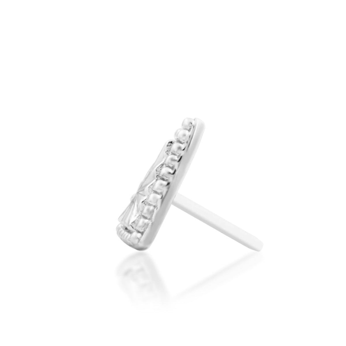 Junipurr Mila solid 14k white gold triangle threadless end, side profile.