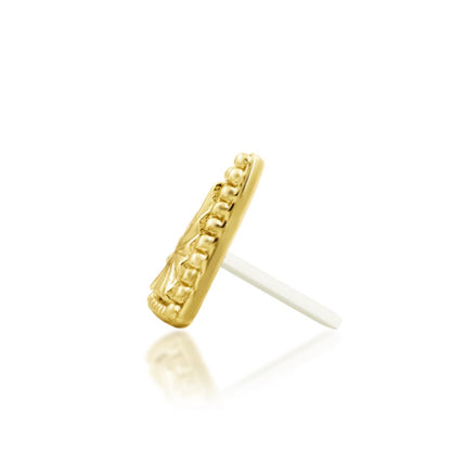 Junipurr Mila solid 14k yellow gold triangle threadless end, side profile.