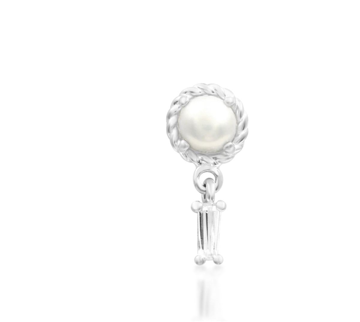 Junipurr Millicent freshwater pearl and CZ threadless decorative end in solid 14k gold, product view.