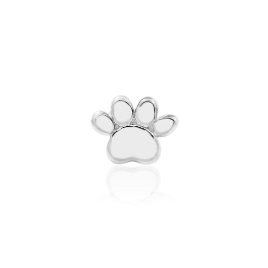 Junipurr Mini Paw solid 14k yellow gold threadless end with a polished paw design, front view.