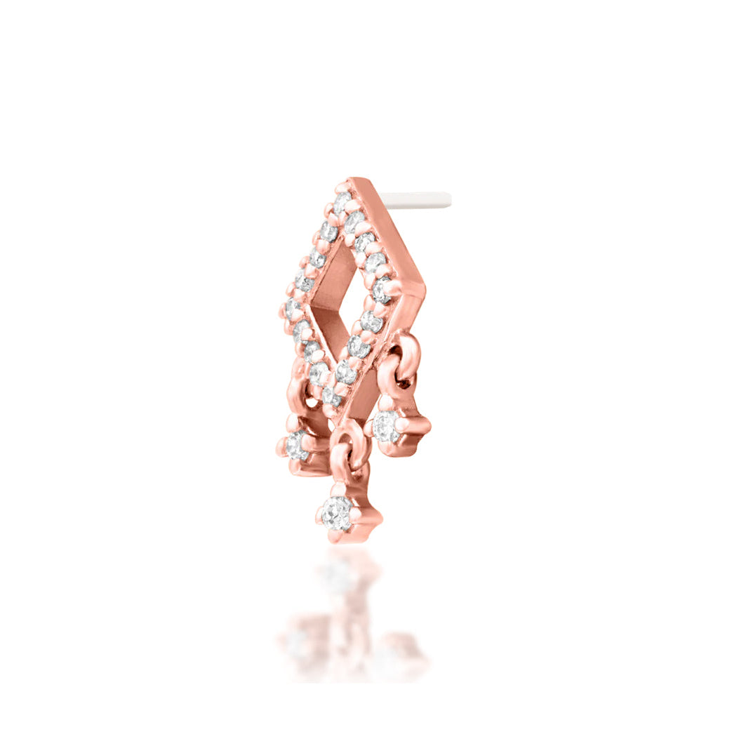 Junipurr Miri lab-grown diamond dangle threadless end in solid 14k rose gold, angled view.
