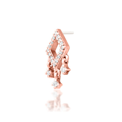 Junipurr Miri lab-grown diamond dangle threadless end in solid 14k rose gold, angled view.