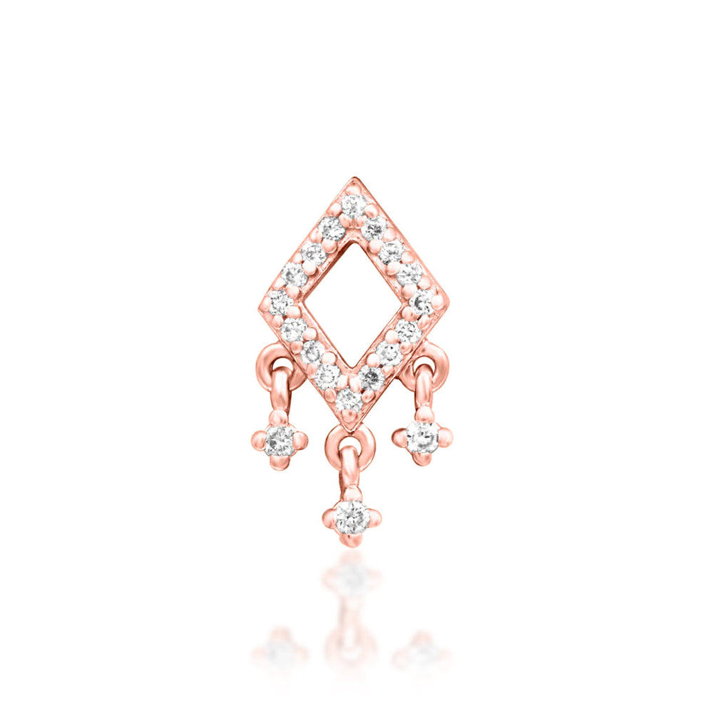 Junipurr Miri lab-grown diamond dangle threadless end in solid 14k rose gold, front view.