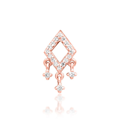 Junipurr Miri lab-grown diamond dangle threadless end in solid 14k rose gold, front view.
