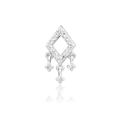 Junipurr Miri solid 14k gold threadless end with lab-grown diamonds and three suspended diamond charms.