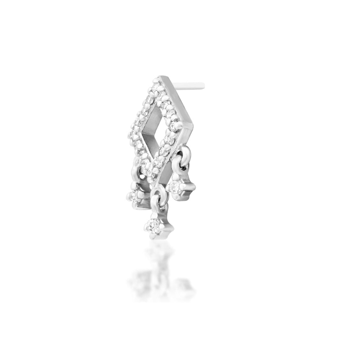 Junipurr Miri lab-grown diamond dangle threadless end in solid 14k white gold, angled view.