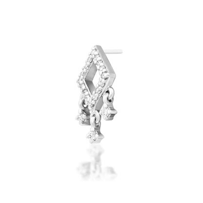 Junipurr Miri lab-grown diamond dangle threadless end in solid 14k white gold, angled view.