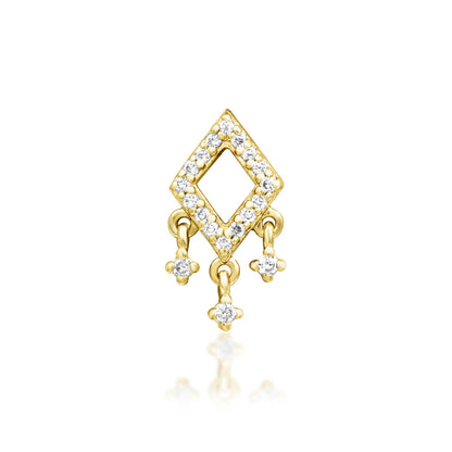 Junipurr Miri lab-grown diamond dangle threadless end in solid 14k yellow gold, front view.