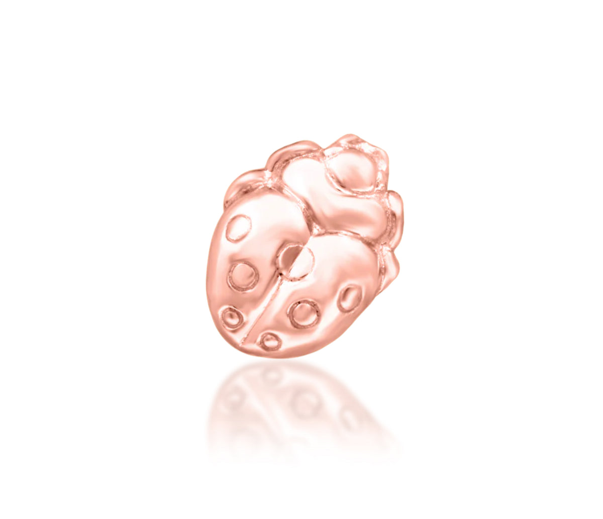 Junipurr M’Lady solid 14k rose gold ladybird threadless end with sculpted spot detailing, front product view.