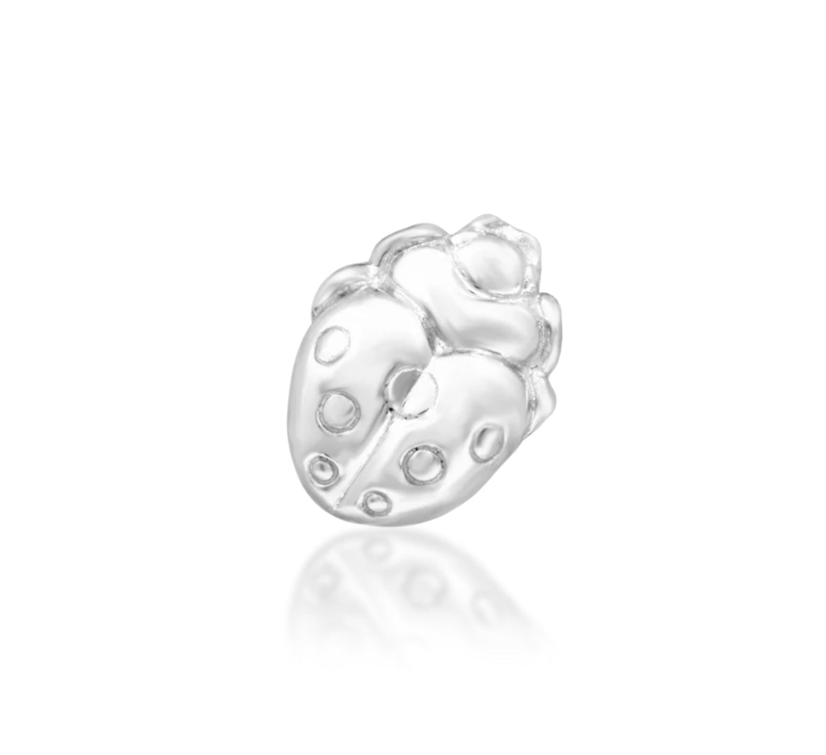 Junipurr M’Lady solid 14k white gold ladybird threadless end with a compact rounded silhouette, front product view.