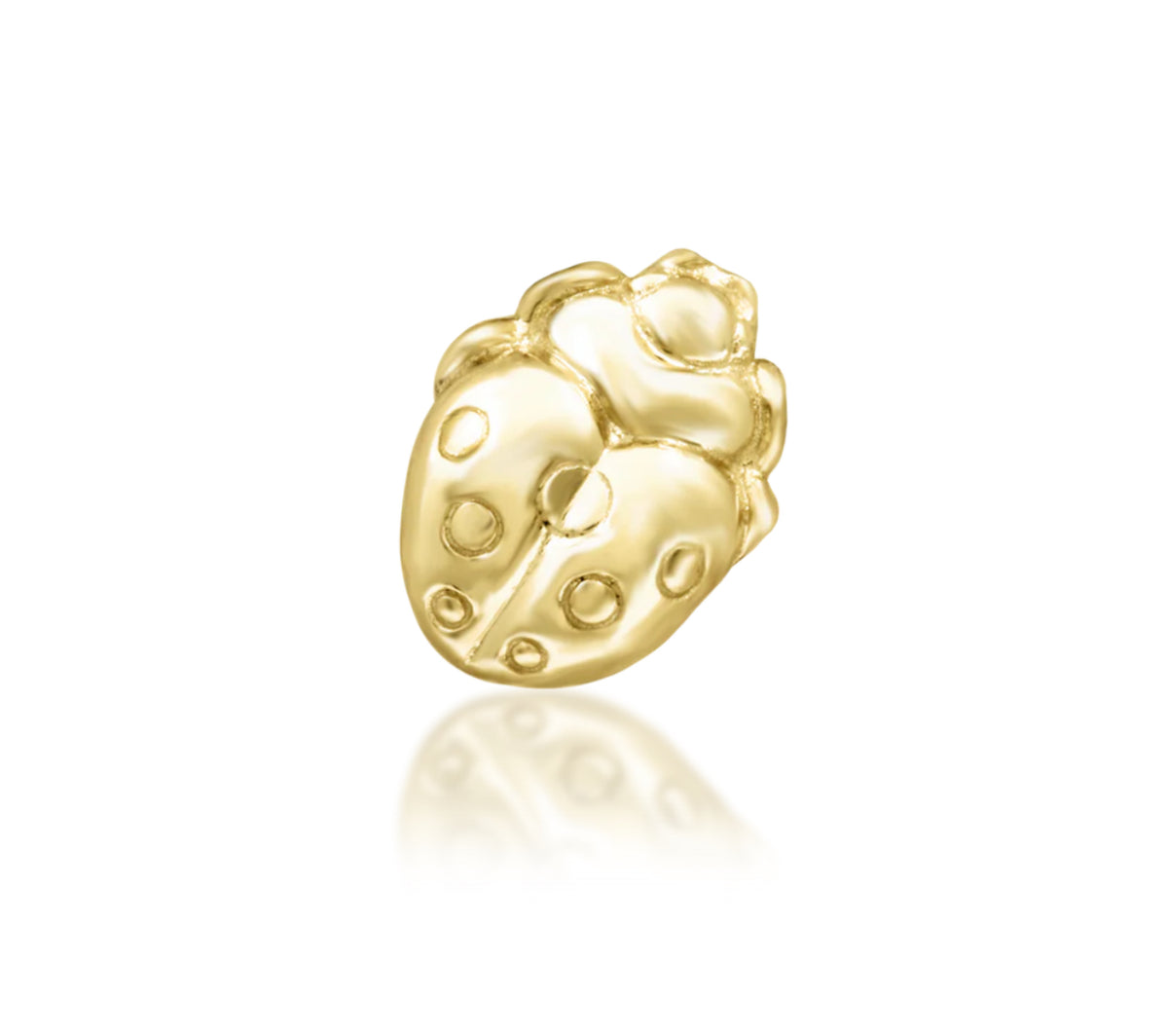 Junipurr M’Lady solid 14k yellow gold ladybird threadless end with sculpted spots, front product view.
