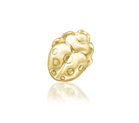 Junipurr M’Lady solid 14k yellow gold ladybird threadless end with sculpted spots, front product view.
