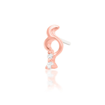 Off front angled view of the Junipurr Jewellery Morgana in rose gold highlighting warm tones and subtle sparkle.