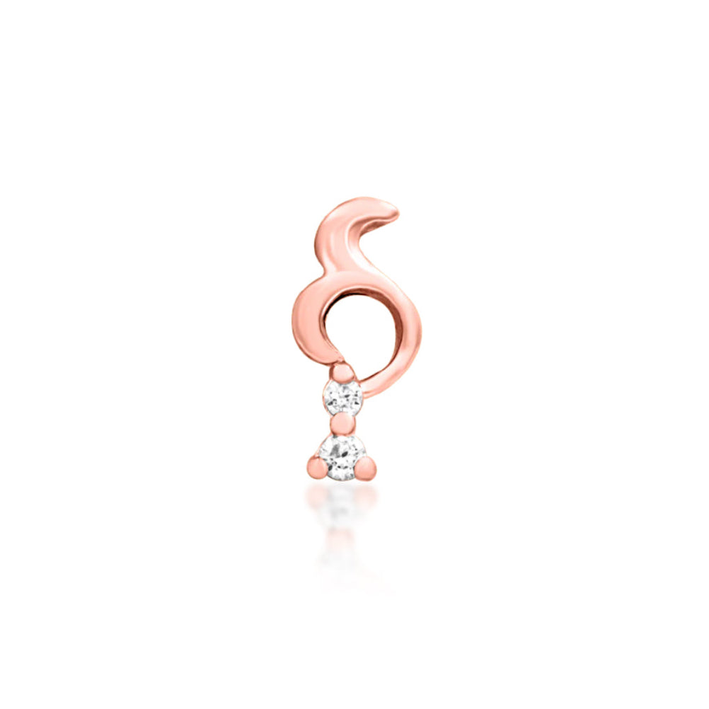 Front view of the Junipurr Jewellery Morgana threadless end in 14k rose gold set with white cubic zirconia stones.