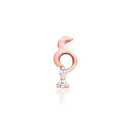 Front view of the Junipurr Jewellery Morgana threadless end in 14k rose gold set with white cubic zirconia stones.