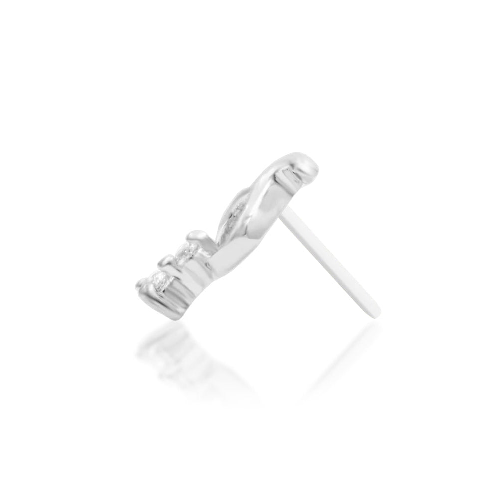 Side profile of the Junipurr Jewellery Morgana 14k white gold threadless end designed for comfortable wear.