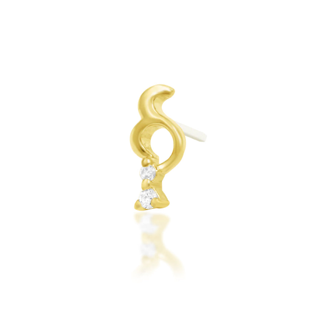 Off front angled view of the Junipurr Jewellery Morgana in yellow gold highlighting its compact CZ detailing.