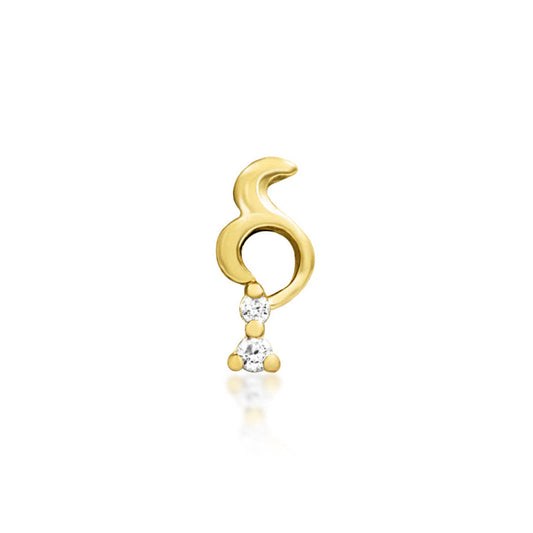 Front view of the Junipurr Jewellery Morgana threadless end in 14k yellow gold set with white cubic zirconia stones.