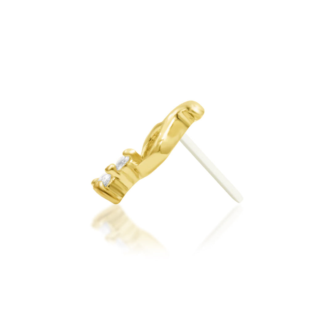Side profile of the Junipurr Jewellery Morgana 14k yellow gold threadless end measuring 2.8mm x 6mm.