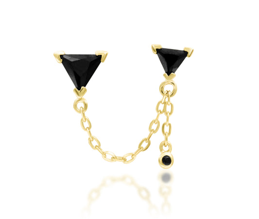 Junipurr Nessa solid 14k gold chain jewellery with triangle Black CZ stones and a round Black CZ accent, product view.