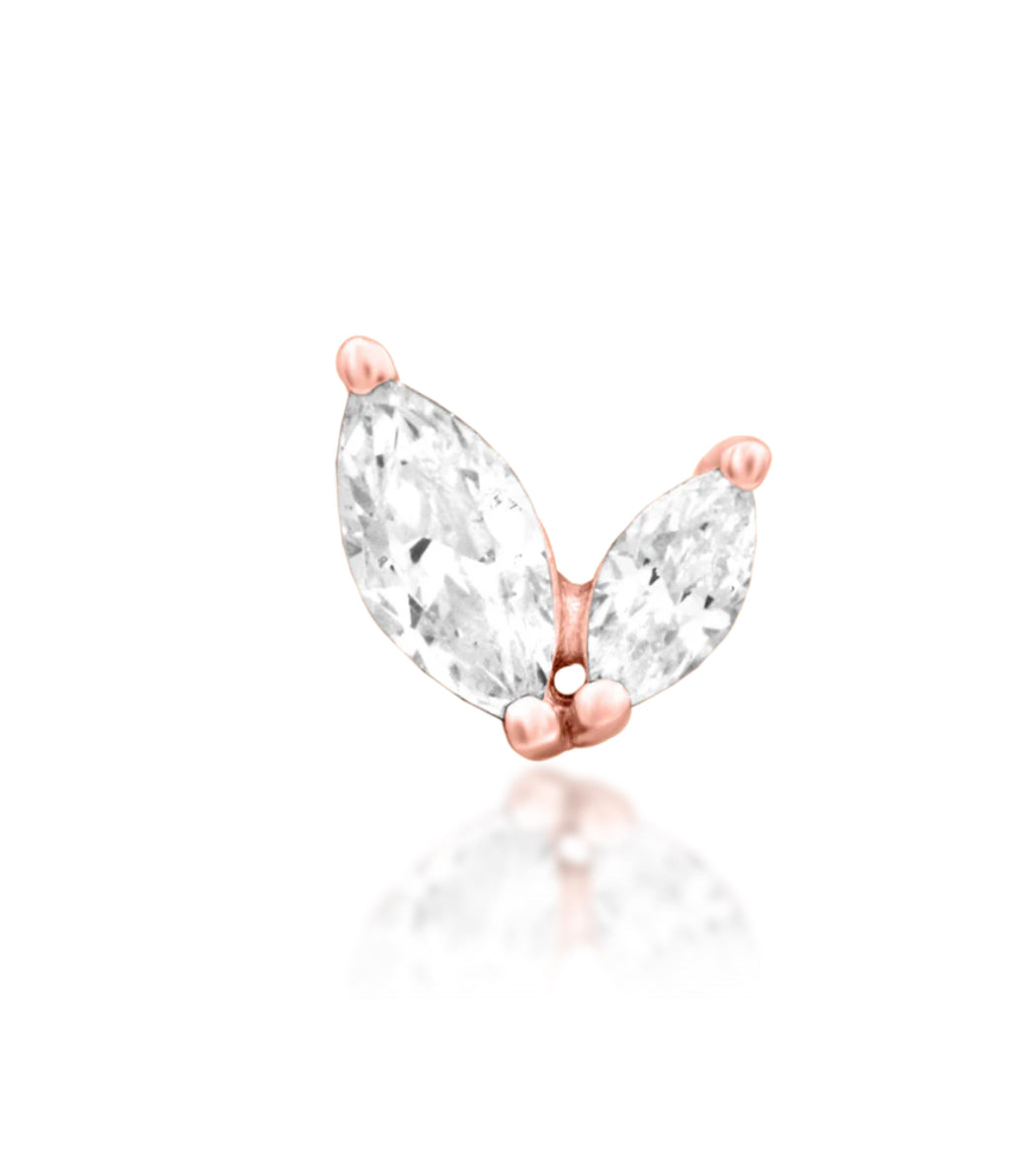 Junipurr Ocie solid 14k gold decorative end showing its compact pair of marquise White CZ stones.