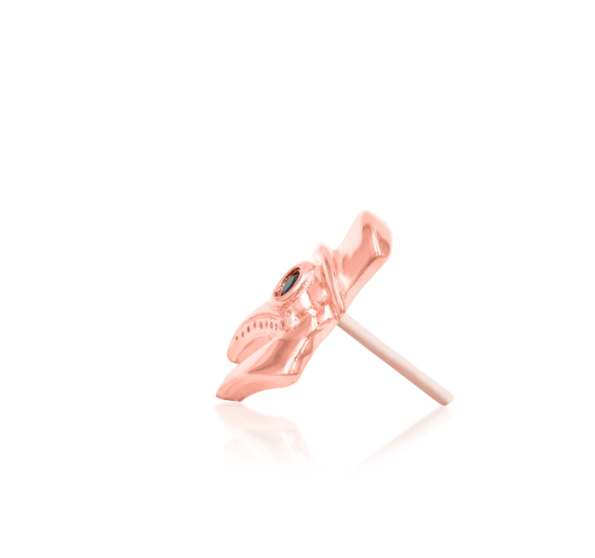 Junipurr Oh Doctor! solid 14k rose gold plague doctor mask threadless end with a Black CZ accent.