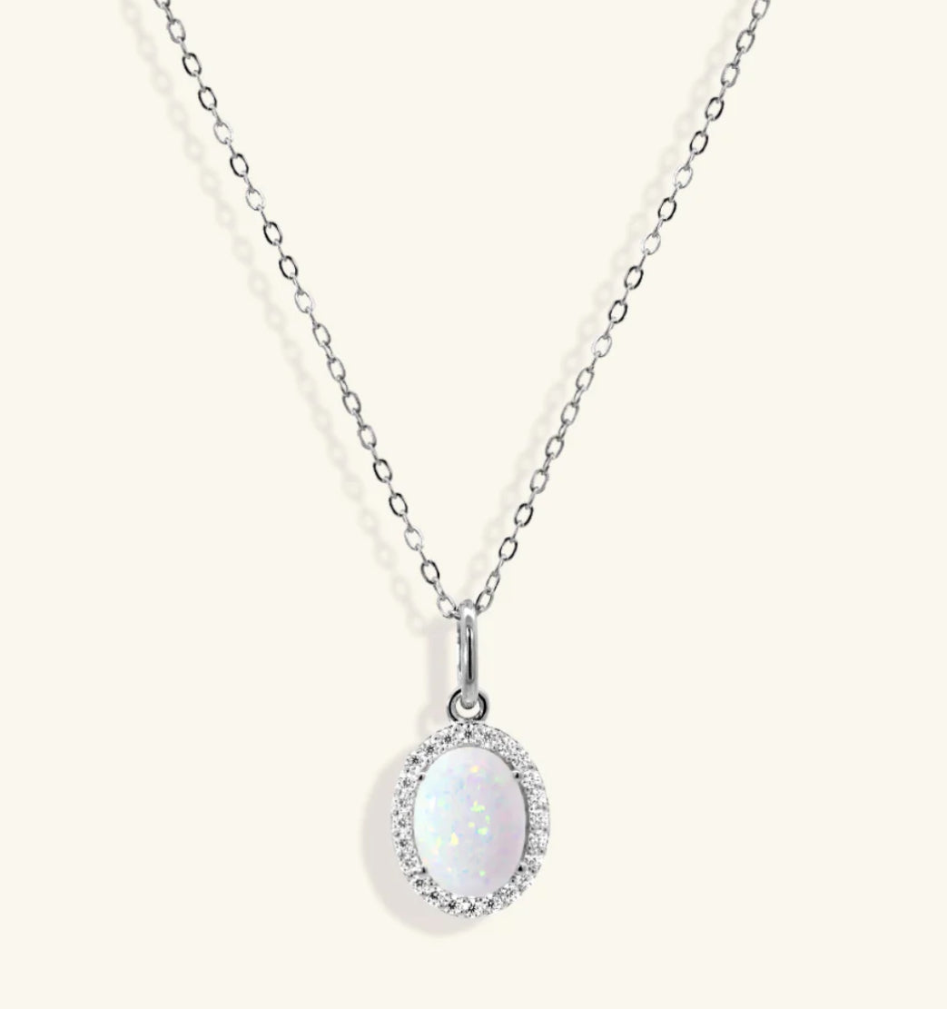 Junipurr Olenis adjustable opal and cubic zirconia necklace, product view.
