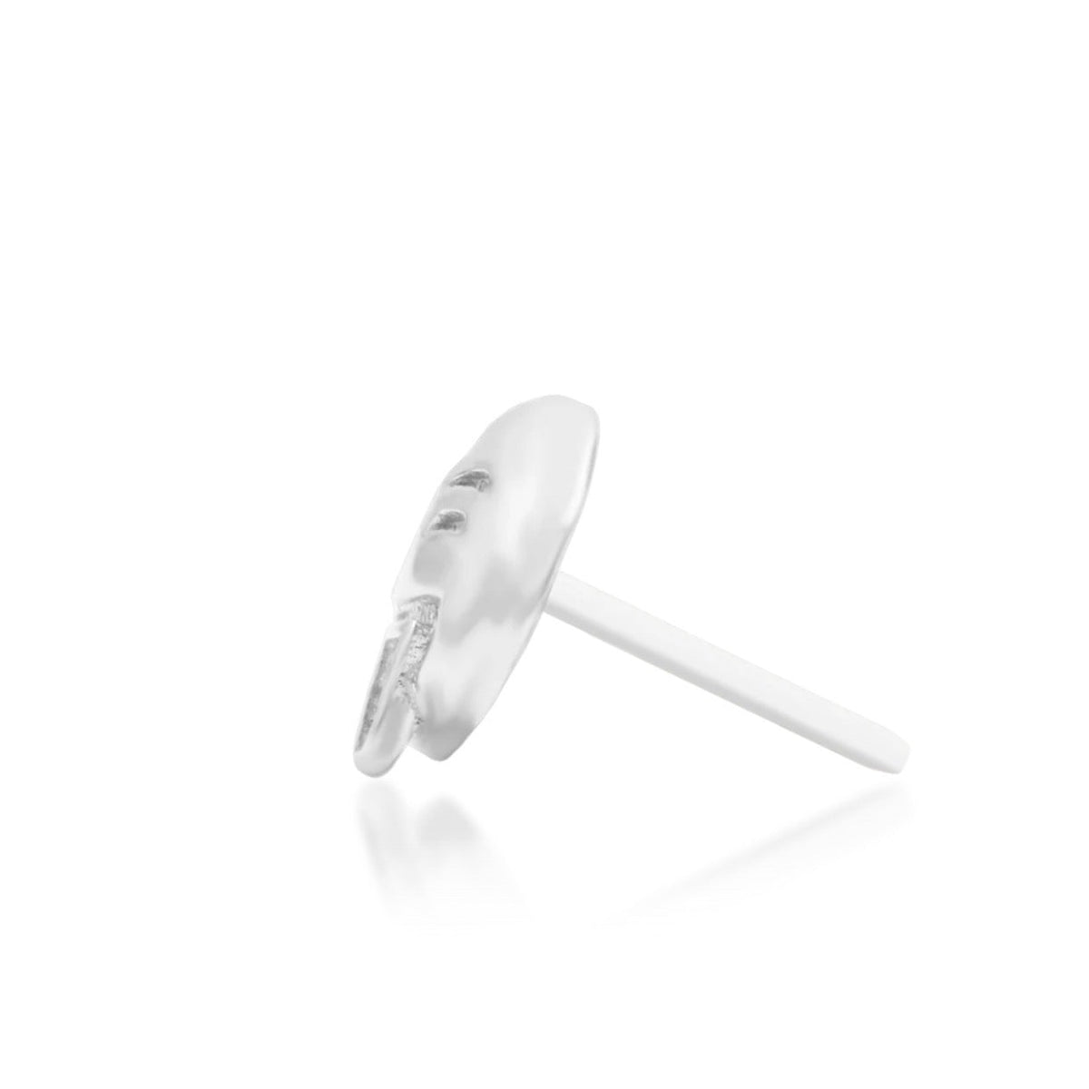 Junipurr oooo Cheeky... solid 14k white gold winking tongue-out emoji threadless end, side profile.
