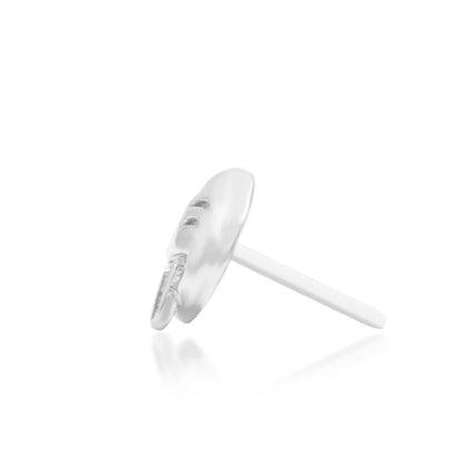 Junipurr oooo Cheeky... solid 14k white gold winking tongue-out emoji threadless end, side profile.