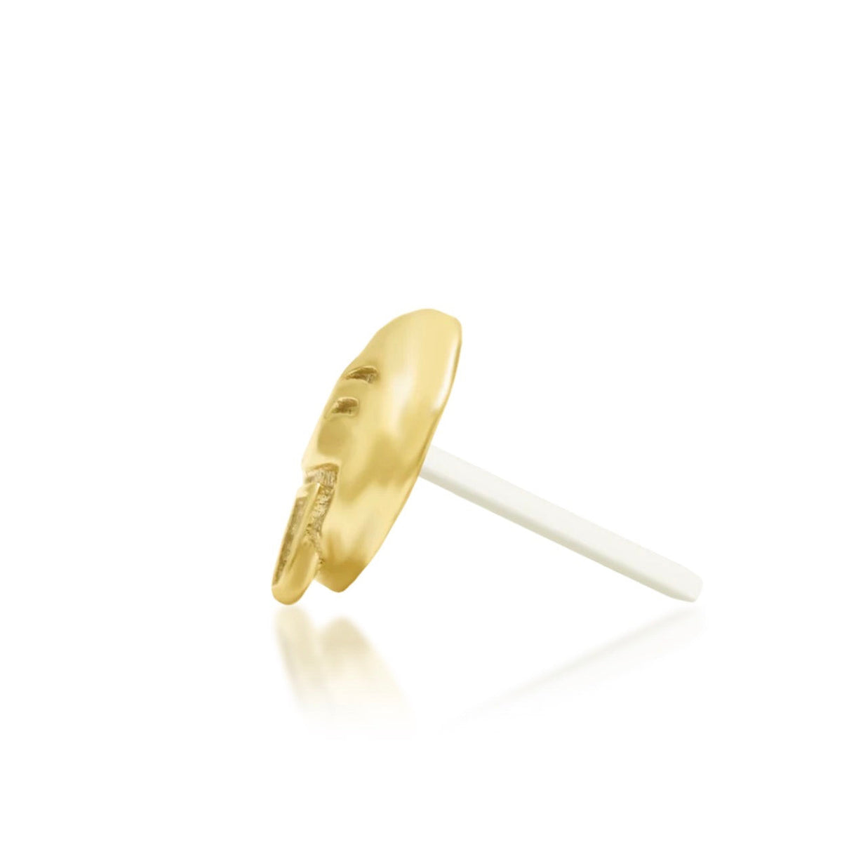 Junipurr oooo Cheeky... solid 14k yellow gold winking tongue-out emoji threadless end, side profile.
