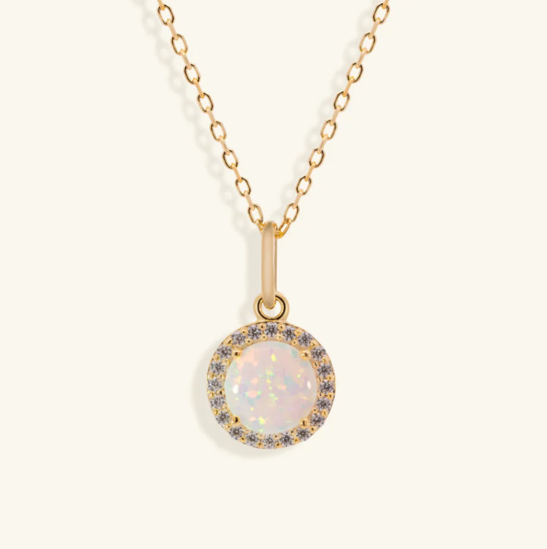 Junipurr Opalia opal and cubic zirconia pendant necklace, product view.