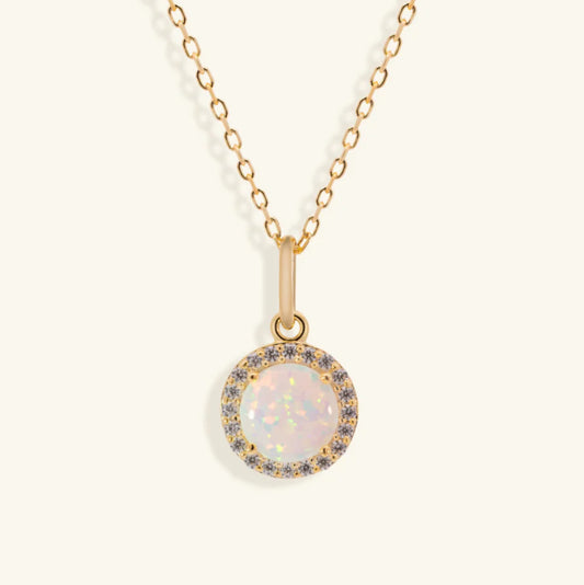 Junipurr Opalia opal and cubic zirconia pendant necklace, product view.