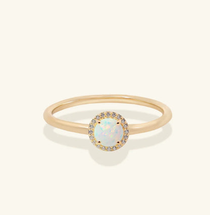 Junipurr Ophelis synthetic opal and CZ pendant ring, product view.