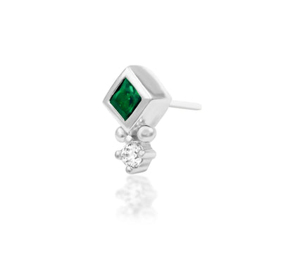 Junipurr Oran Emerald Green CZ threadless end in white gold, angled view
