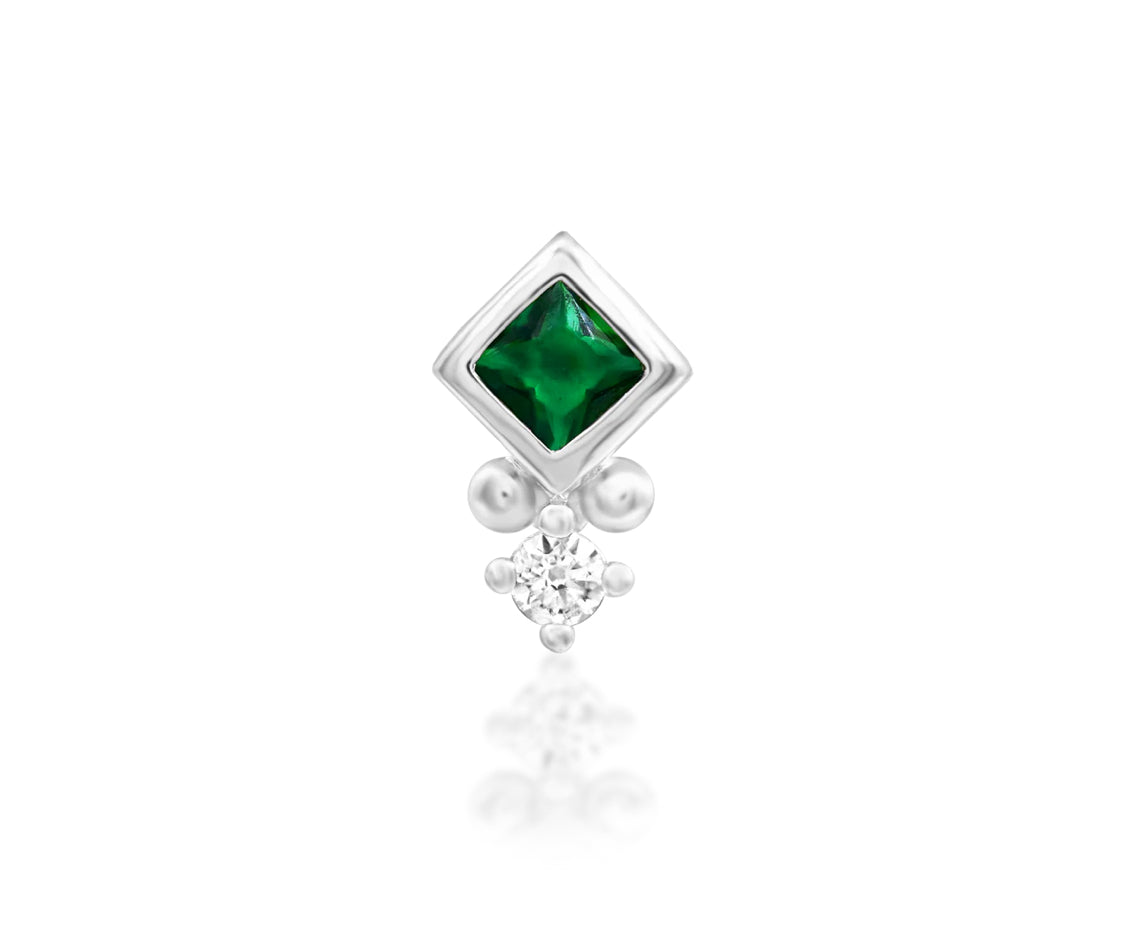 Junipurr Oran Emerald Green CZ threadless end in 14k white gold