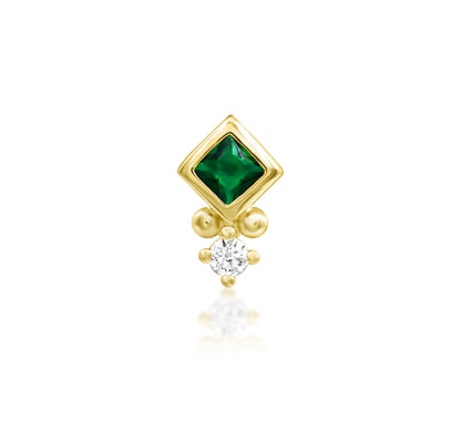 Junipurr Oran Emerald Green CZ threadless end in 14k yellow gold