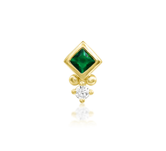 Junipurr Oran Emerald Green CZ threadless end in 14k yellow gold