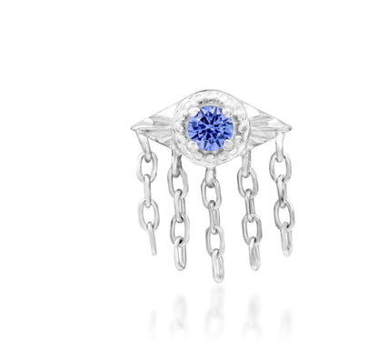 Junipurr Organa Tanzanite CZ threadless decorative end with chain detail, product view.