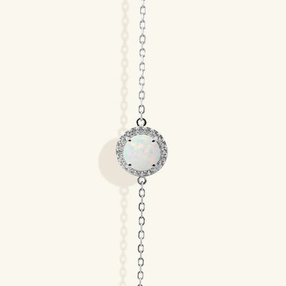 Junipurr Orvanna synthetic opal and cubic zirconia bracelet, angled view.