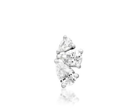 Junipurr Padma triple-pear White CZ threadless decorative end in solid 14k gold, product view.